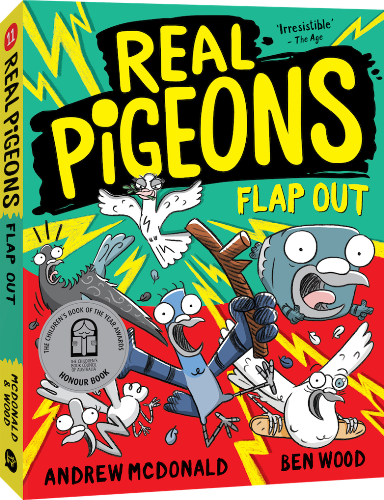 The cover of Real Pigeons Flap Out by Andrew McDonald and Ben Wood